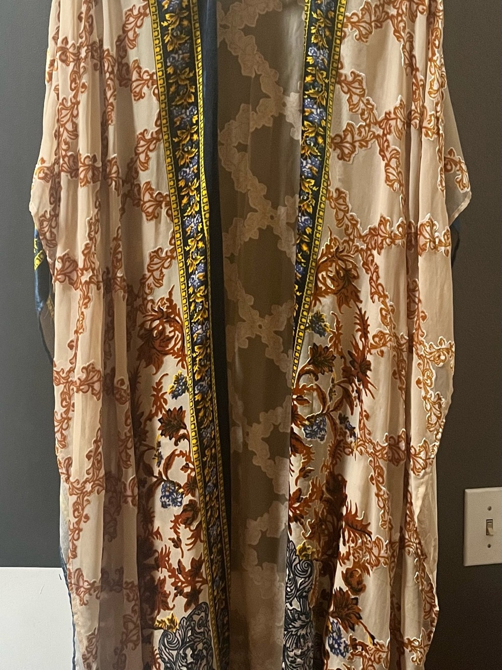 Boho Floral Print Sheer Kimono Cardigan - Cream, Rust, Navy